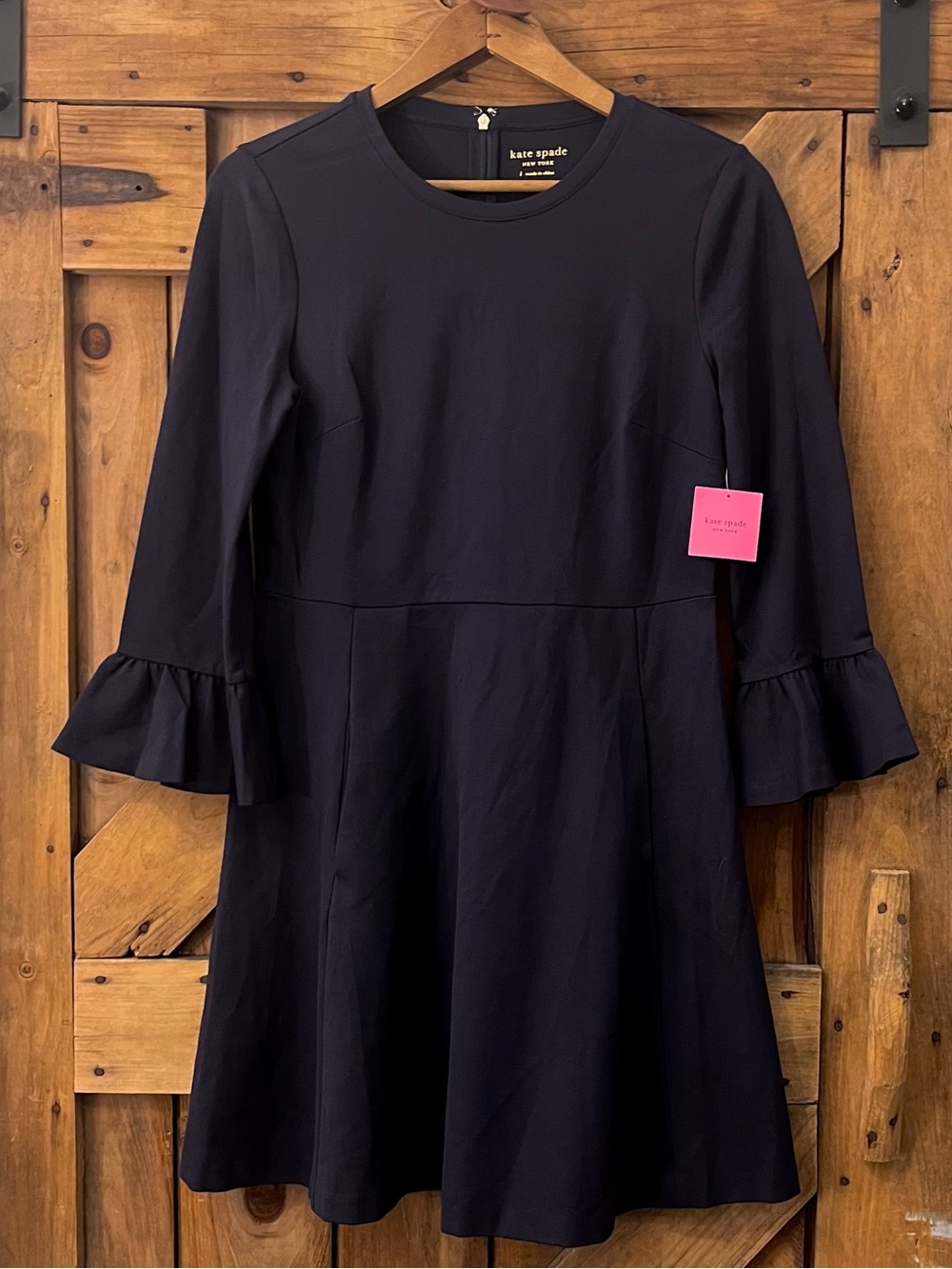 NWT Kate Spade New York Black Ruffle Sleeve Fit & Flare Dress size large